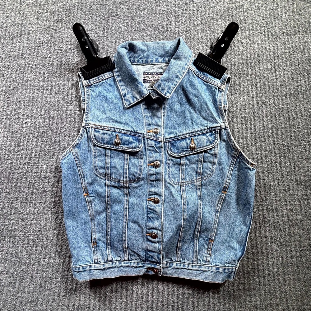 Vintage Nuovo County Seat Jeanswear Vest Womens Medium Blue Denim Cotton Outdoor